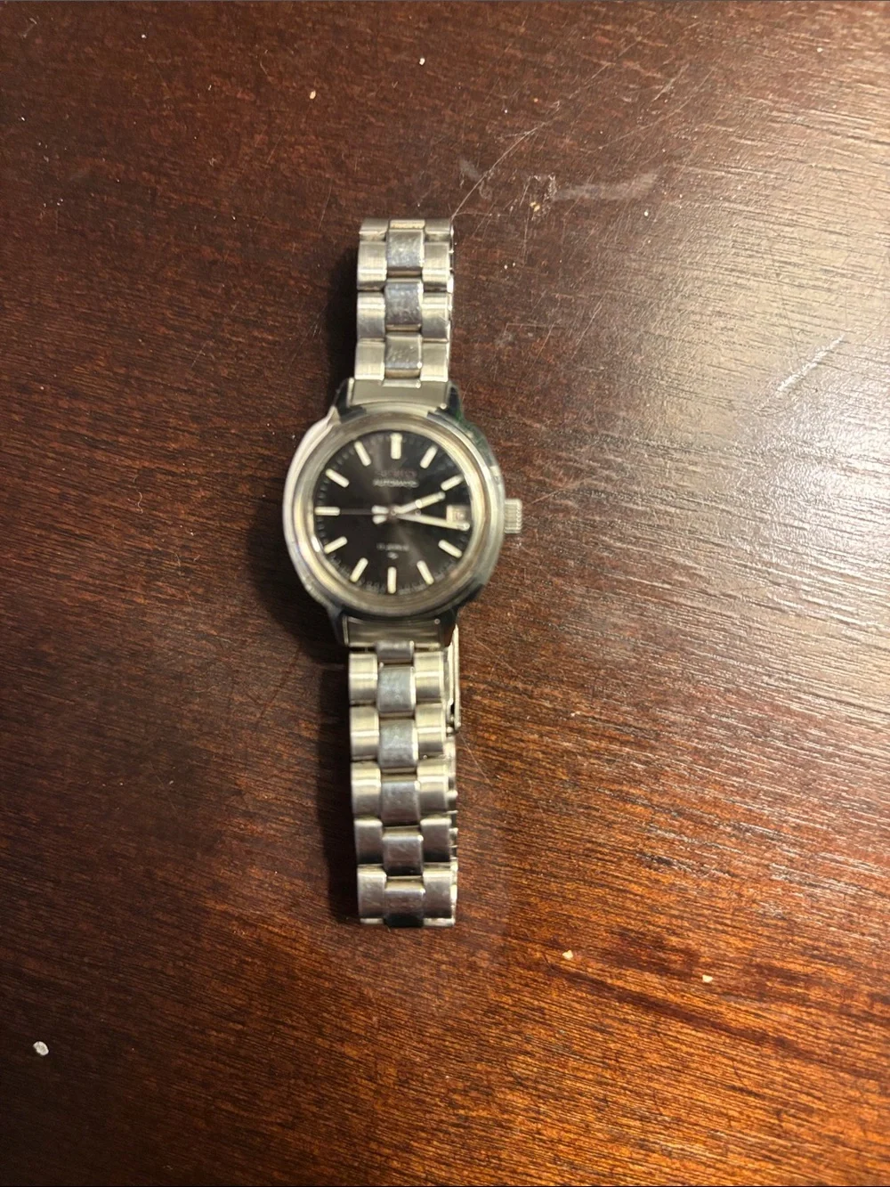 Vintage Seiko watch. Stainless Steel Black Dial Women's Wristwatch - Silver
